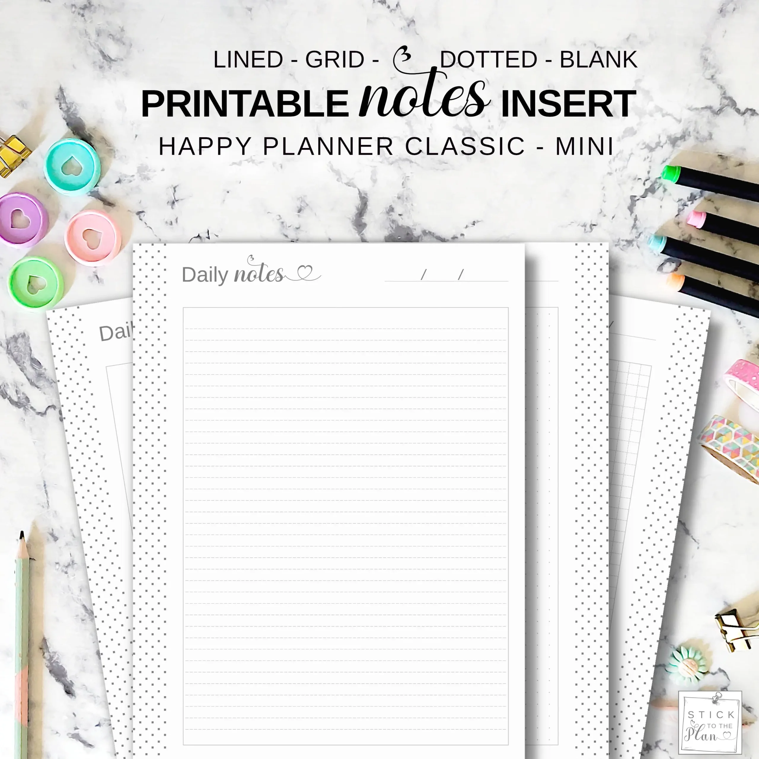 Printable Notes Pages Happy Planner Classic Insert Mini HP Lined 
