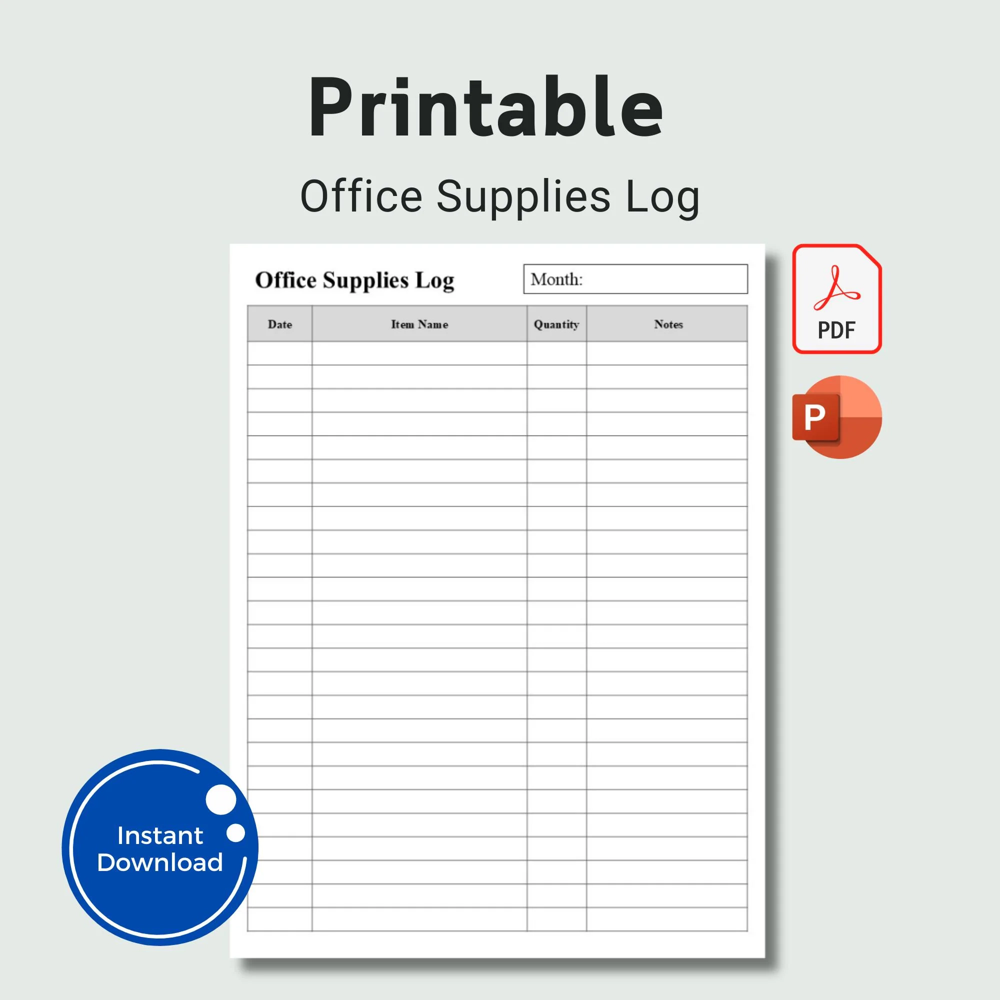 Printable Office Supplies Log Inventory Checklist PDF JPEG PPT 