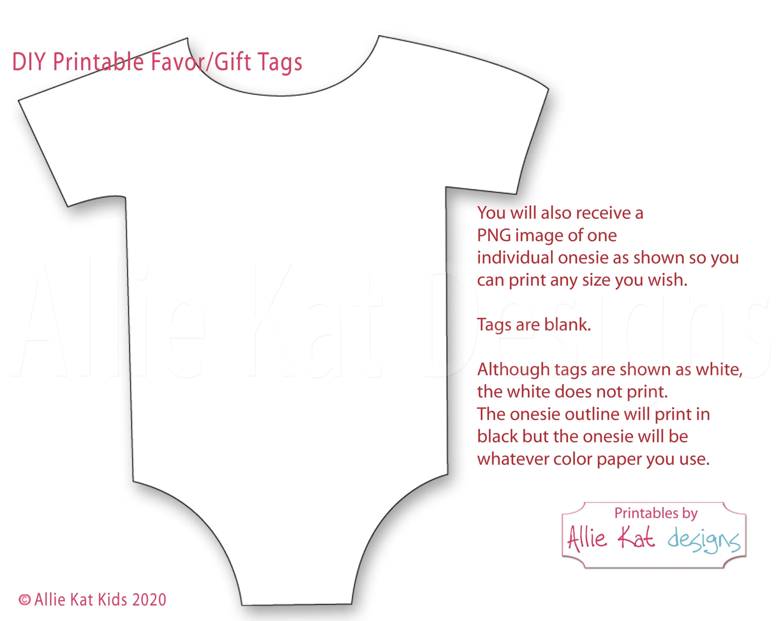 Printable Onesie Favor Tag Template Gender Neutral Baby Shower 