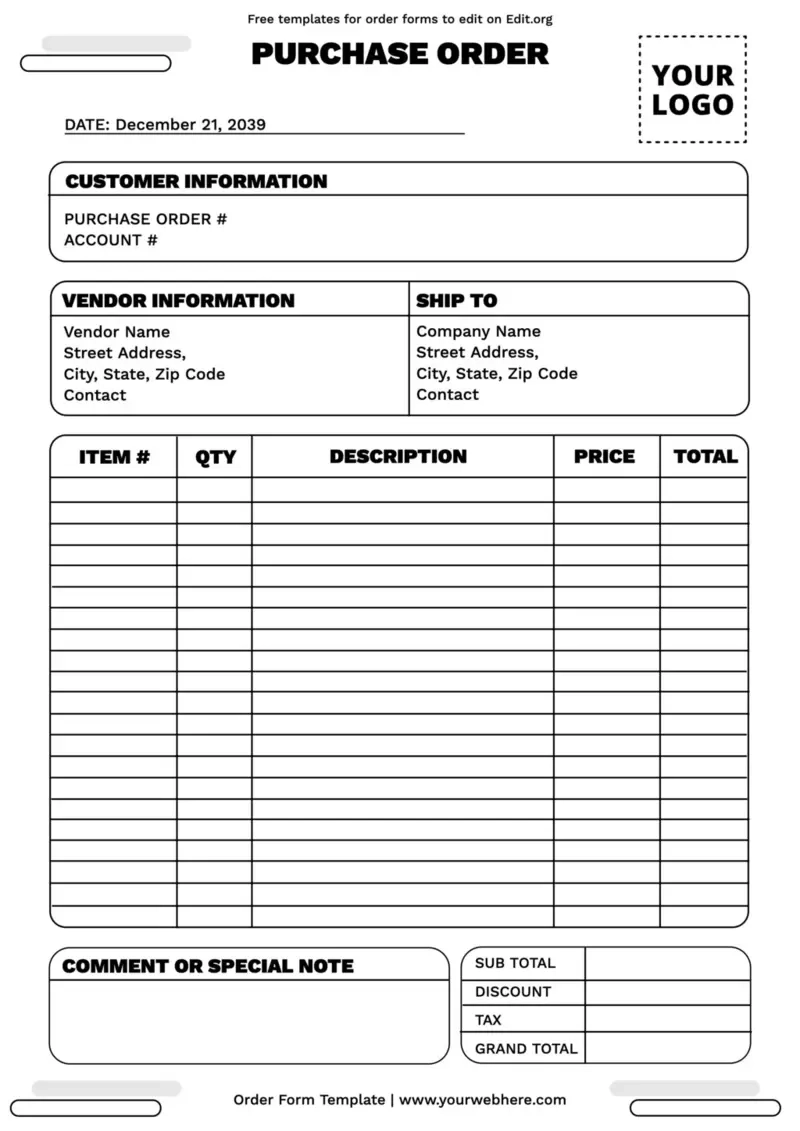 Printable Blank Order Form