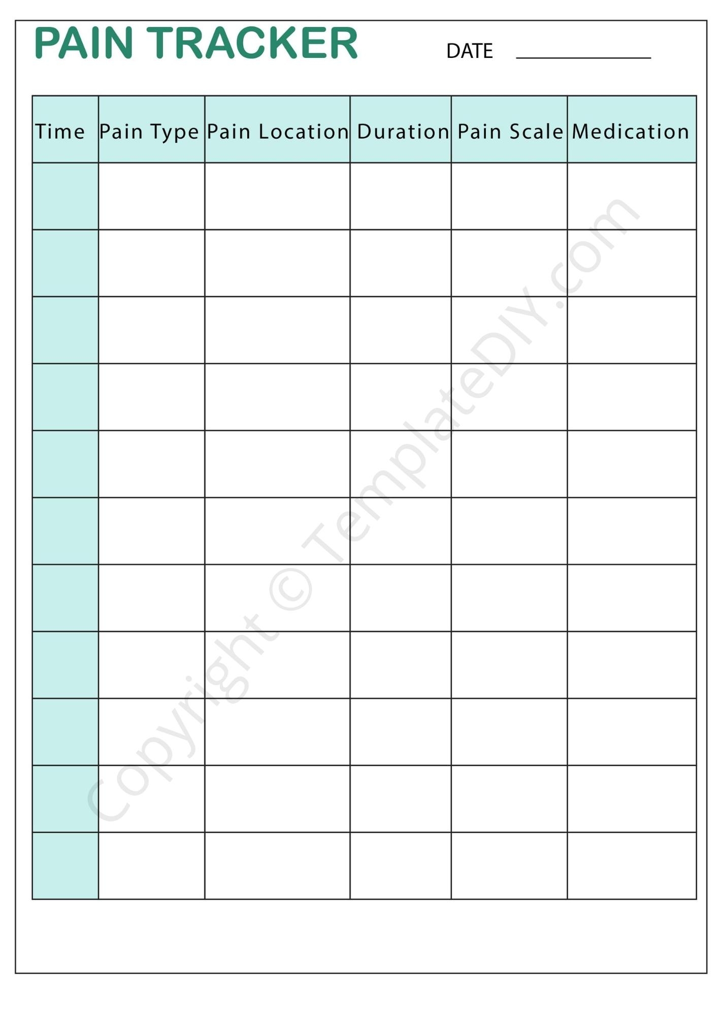 Printable Pain Tracker Template PDF Excel Word