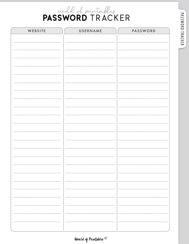 Printable Password Trackers World Of Printables