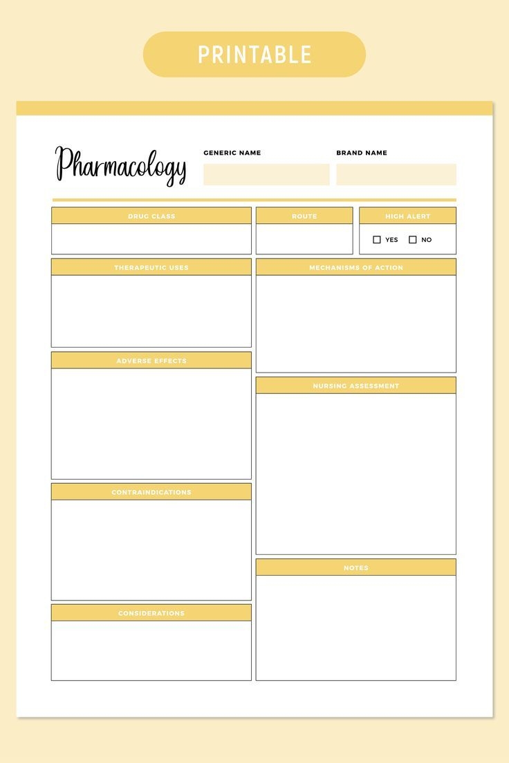 Printable Pharmacology Nursing