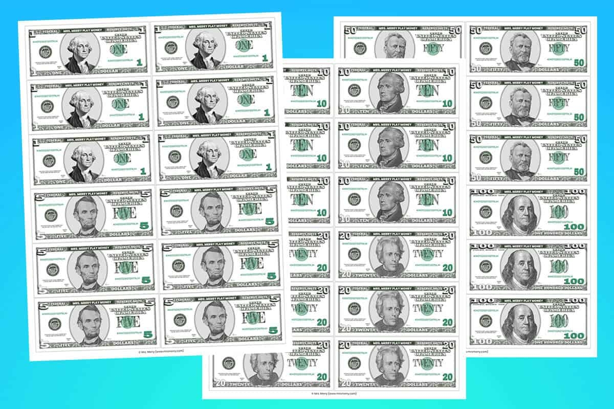 Printable Play Money For Kids Mrs Merry Worksheets Library