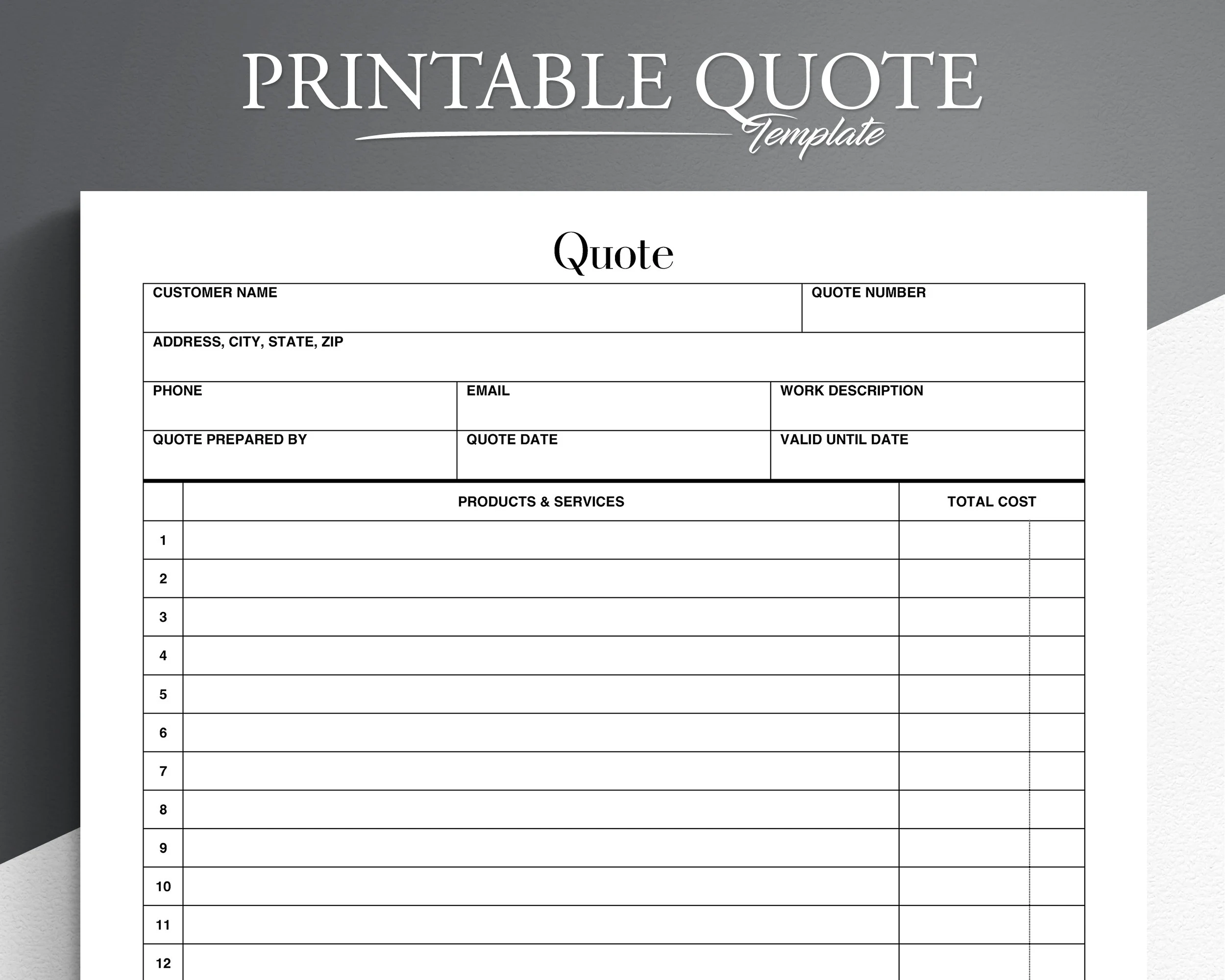 Printable Blank Quote Template