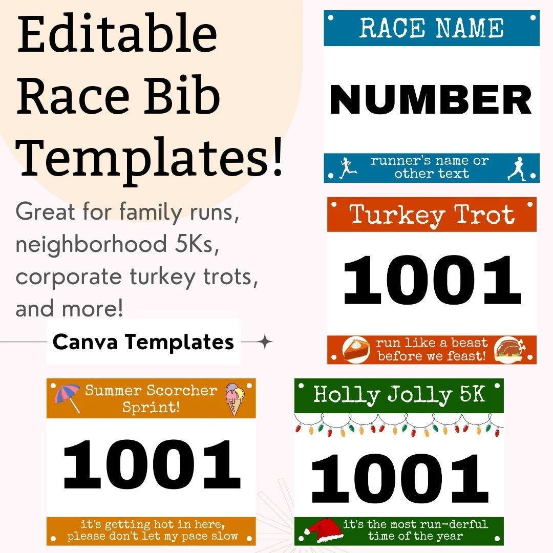 Printable Race Bib Template Editable Running Bib Canva 