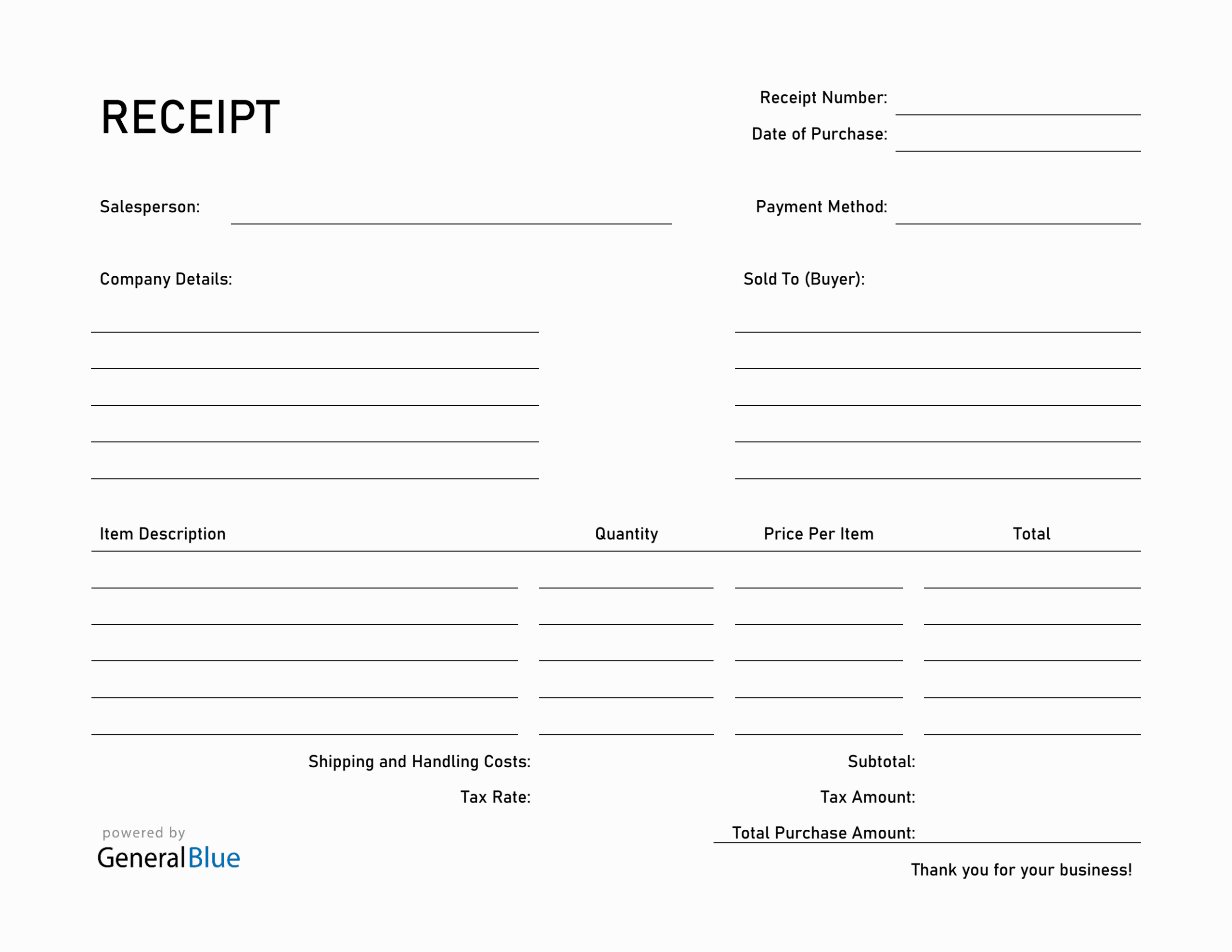 Printable Blank Receipt Forms