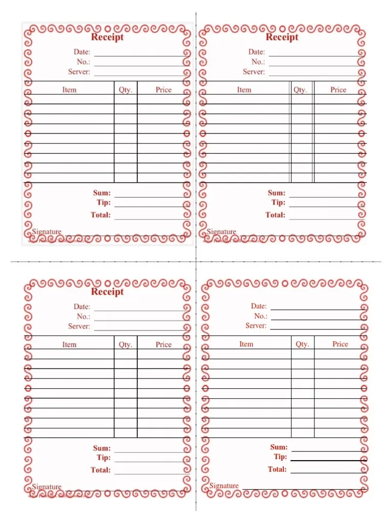 Printable Restaurant Receipt PDF