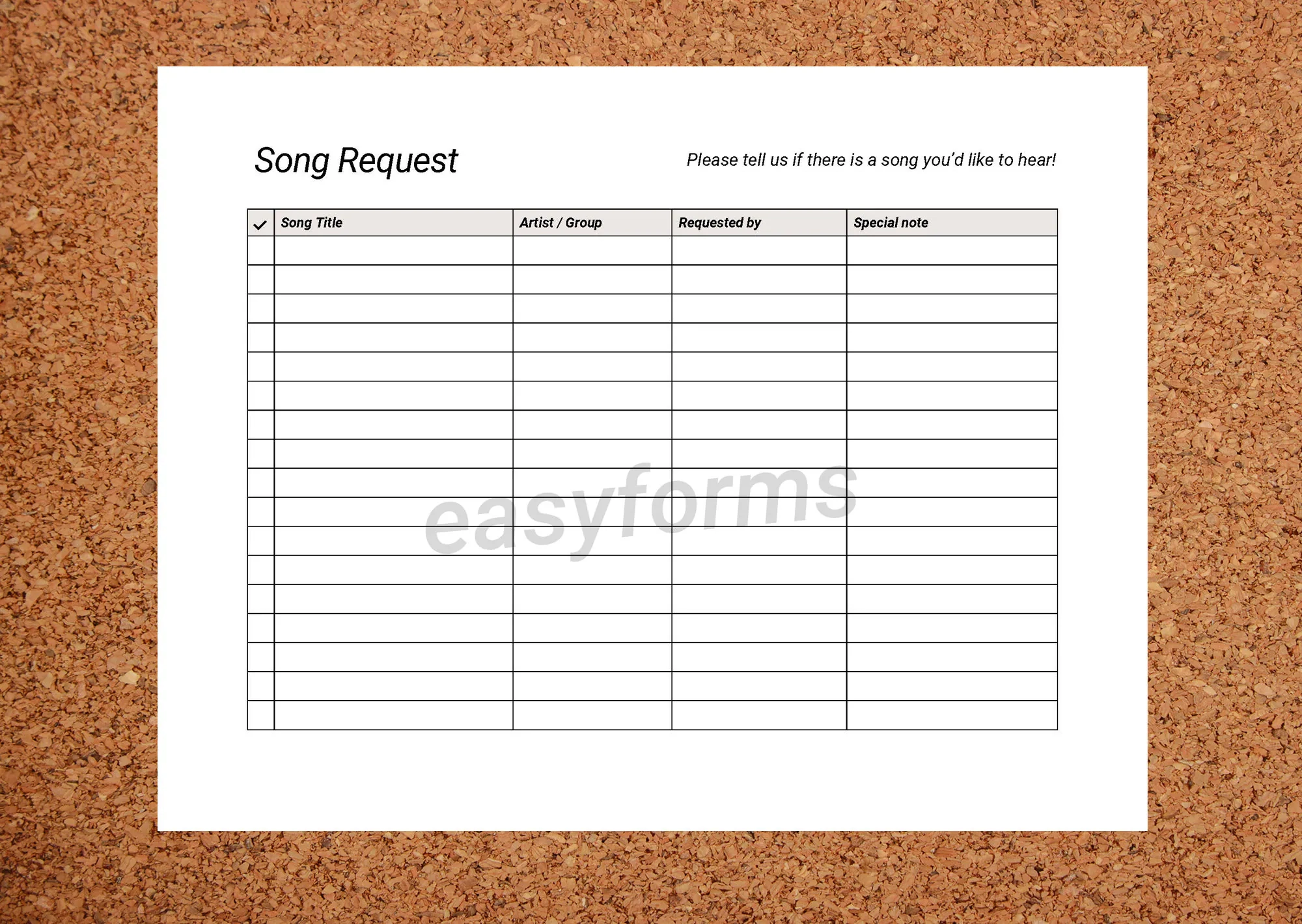 Wedding Song List Blank Printable