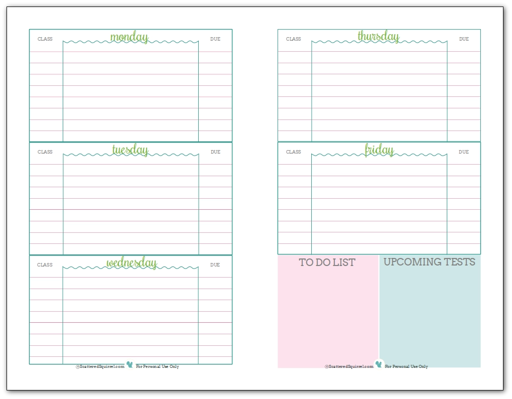 Free Printable Blank School Planner