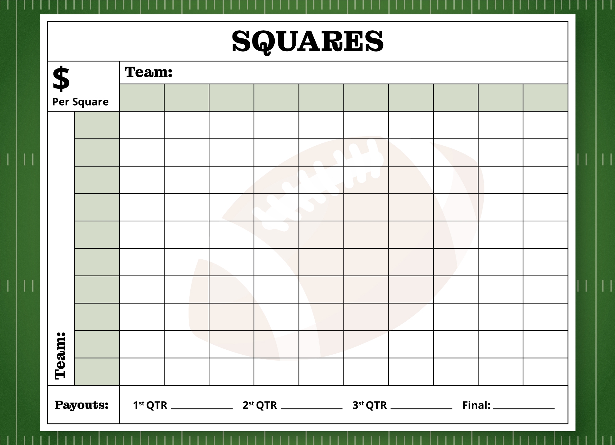 Free Blank Football Pool Printable