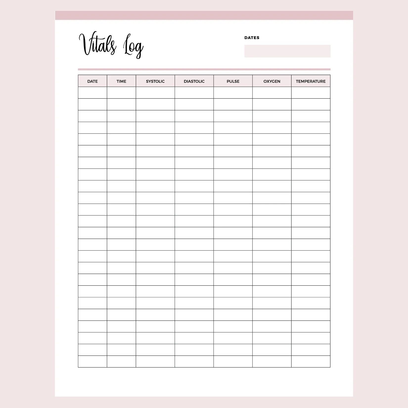 Printable Vital Signs Log Instant Download PDF A4 amp US Letter 