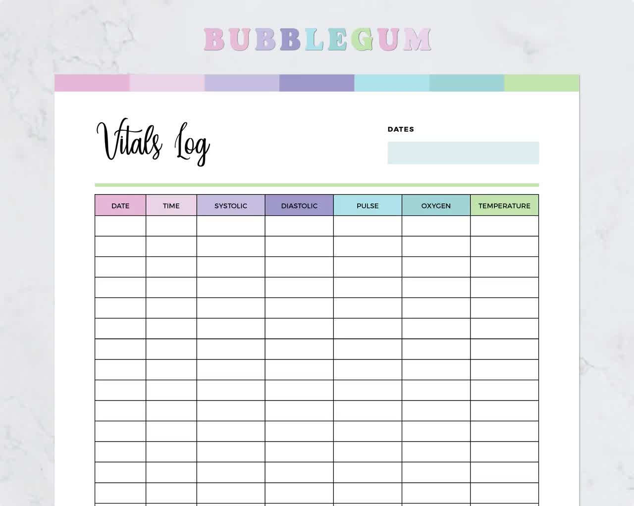 Printable Vitals Log Blood Pressure Log Vital Signs Sheet Vital 