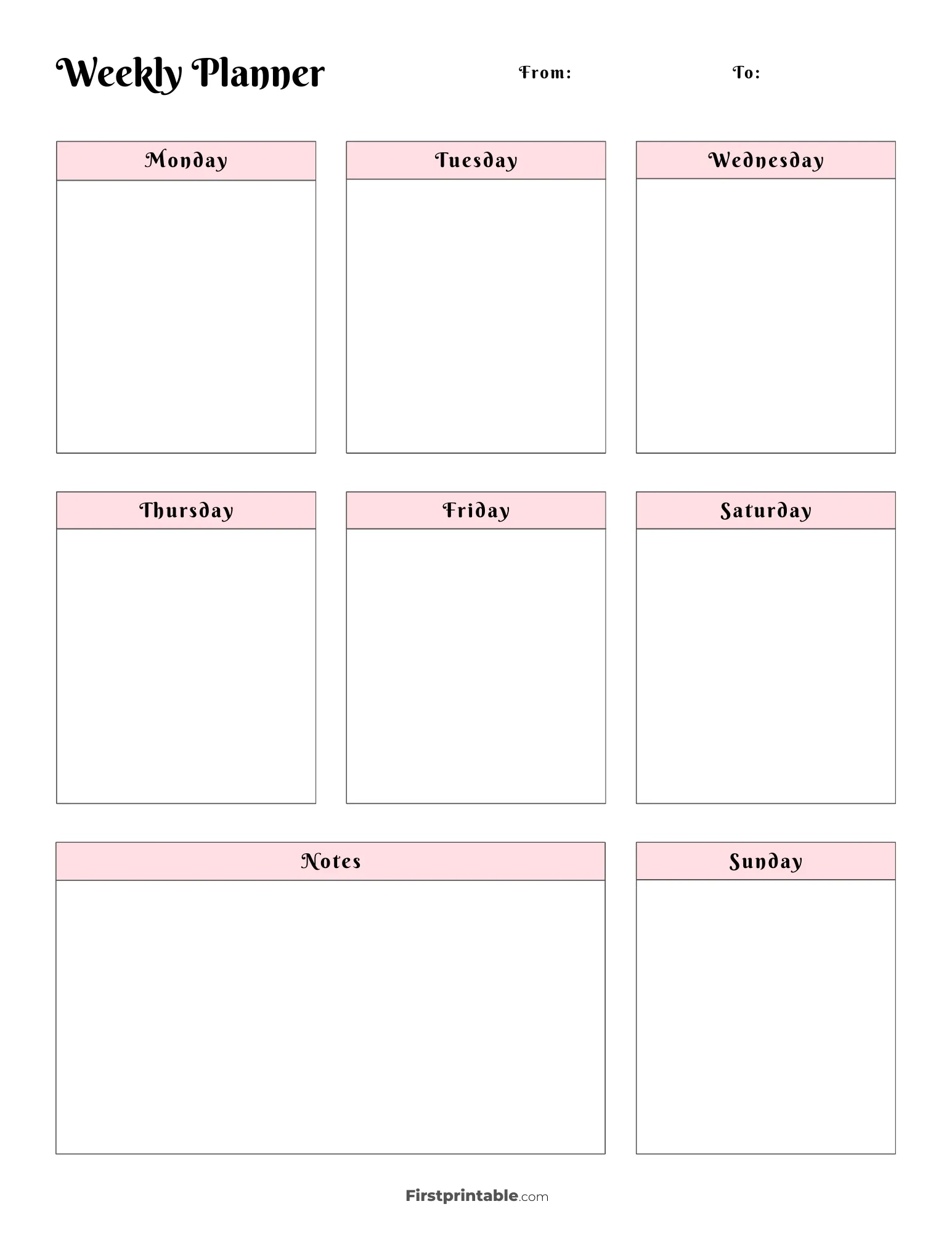 Blank Week Schedule Printable