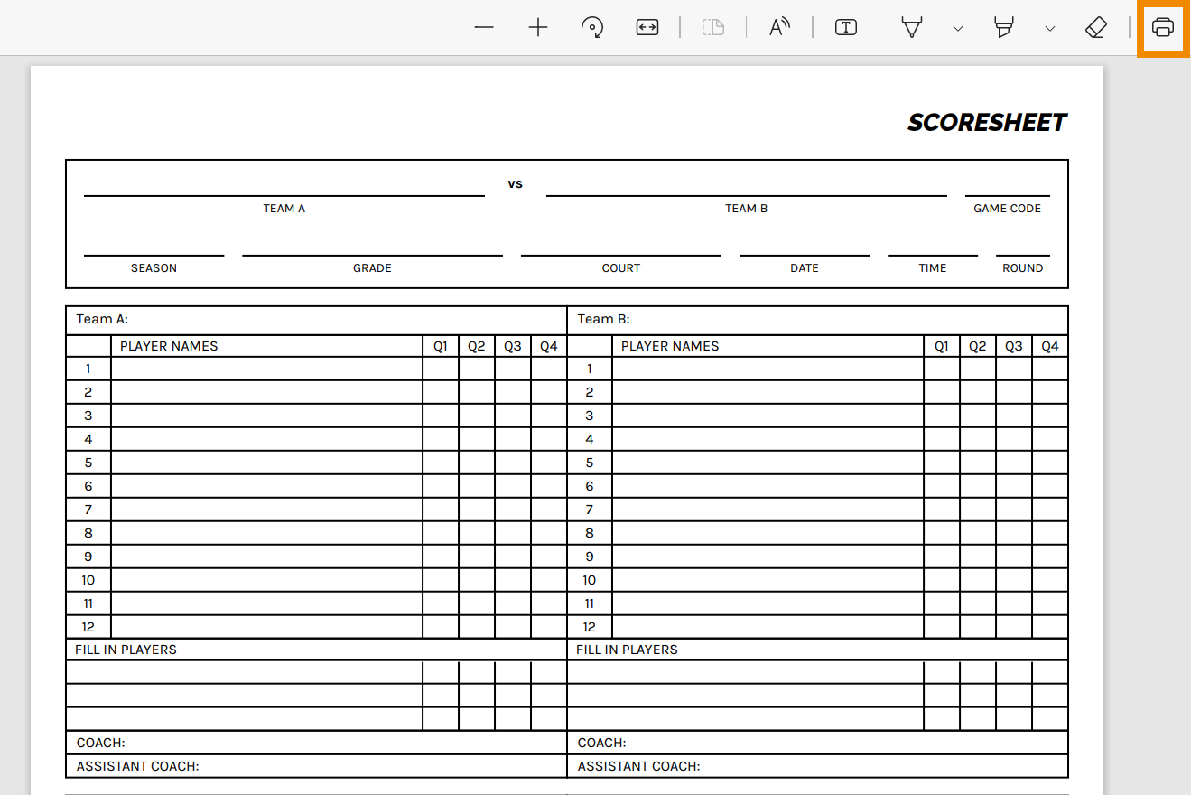 Printing A Blank Game Sheet Netball Australia Support