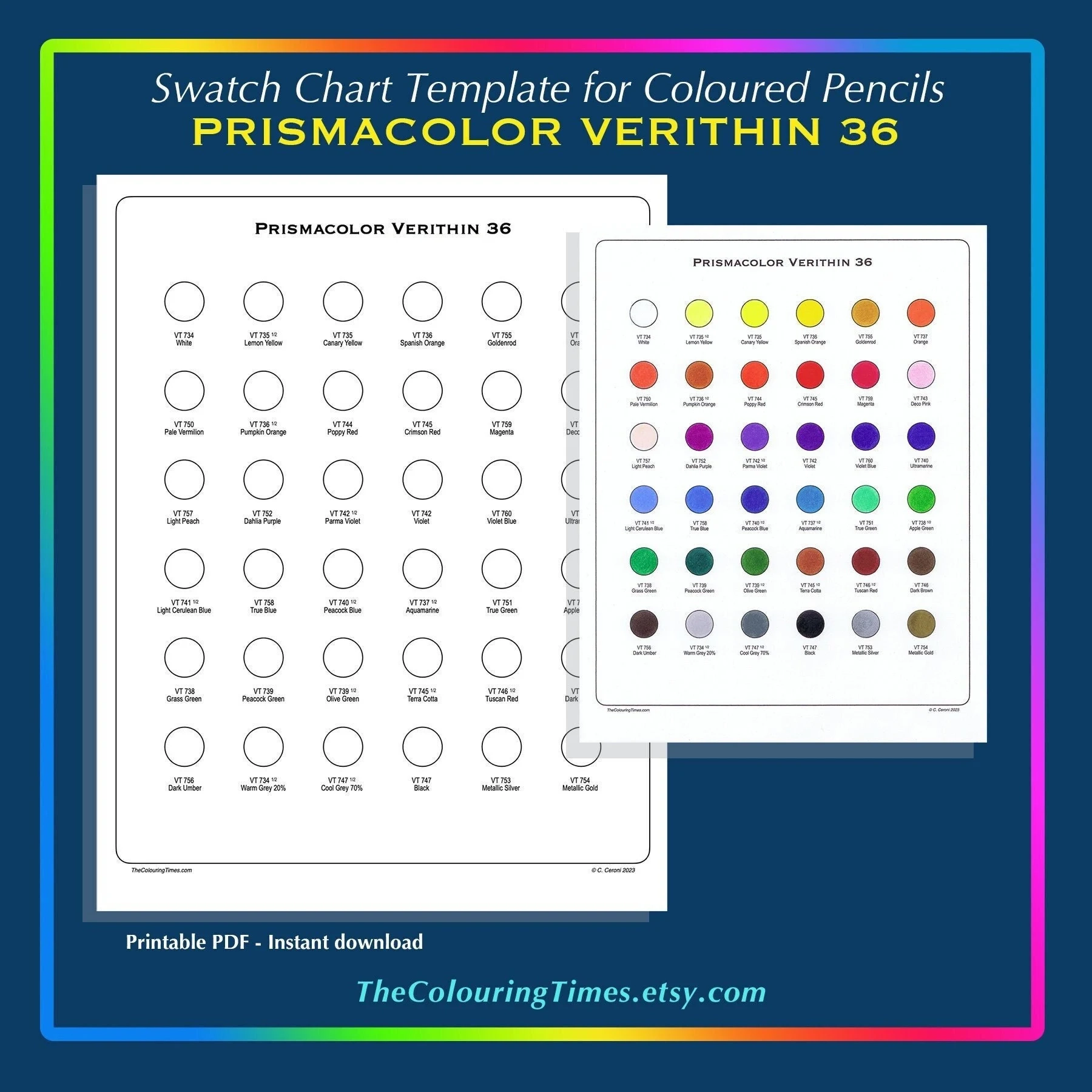 Prismacolor Verithin 36 Swatch Template CLASSIC Farben PDF Blank 