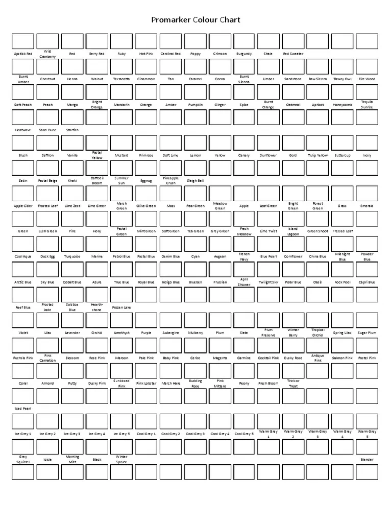 Promarker Colour Chart Template PDF PDF Blue Color