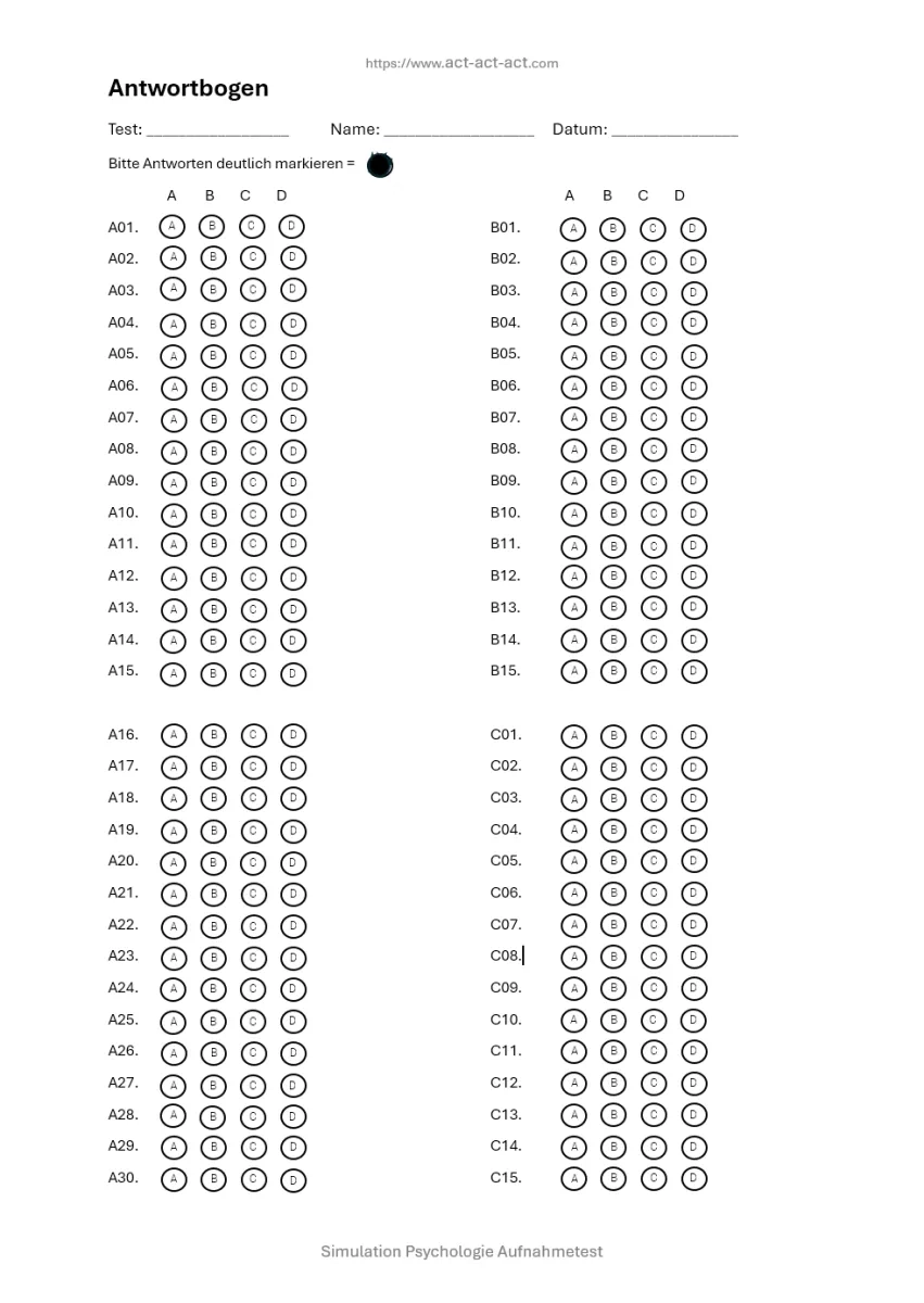 Blank Act Answer Sheet Printable