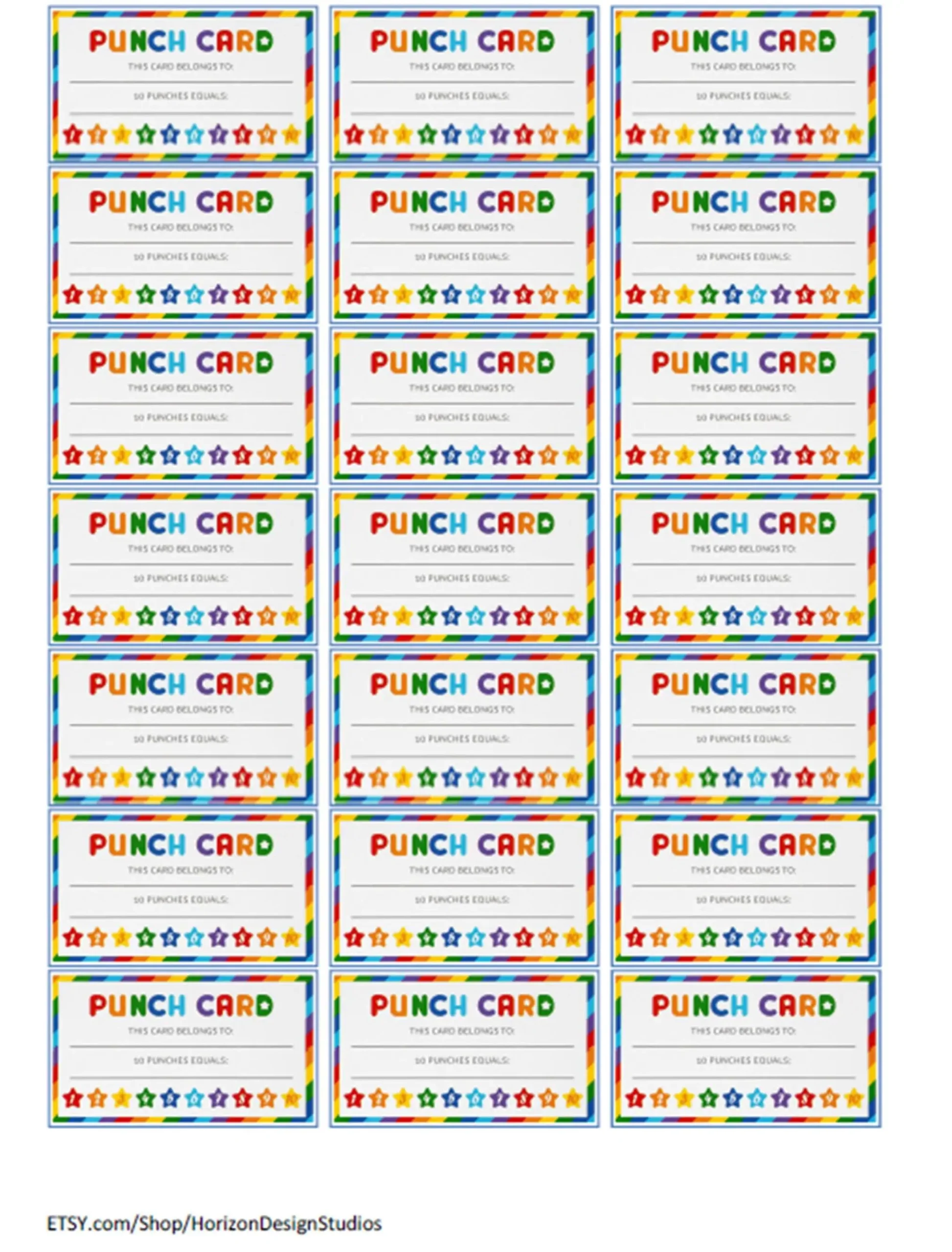 Blank Printable Punch Card Template