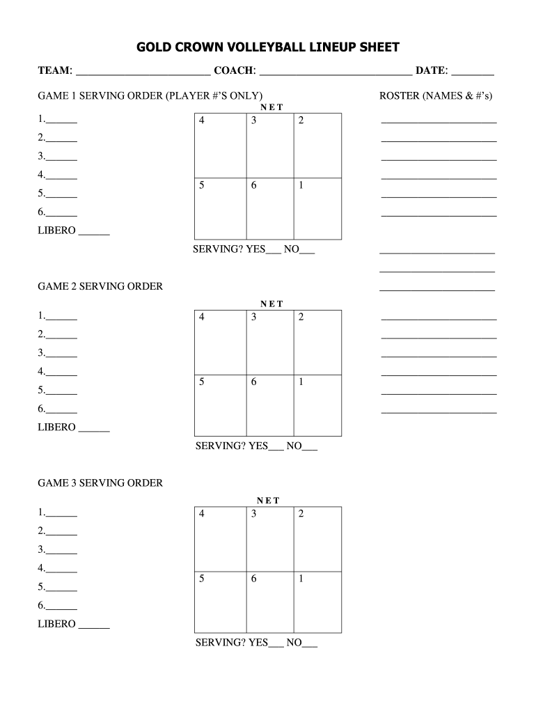 Blank Volleyball Rotation Sheets Printable