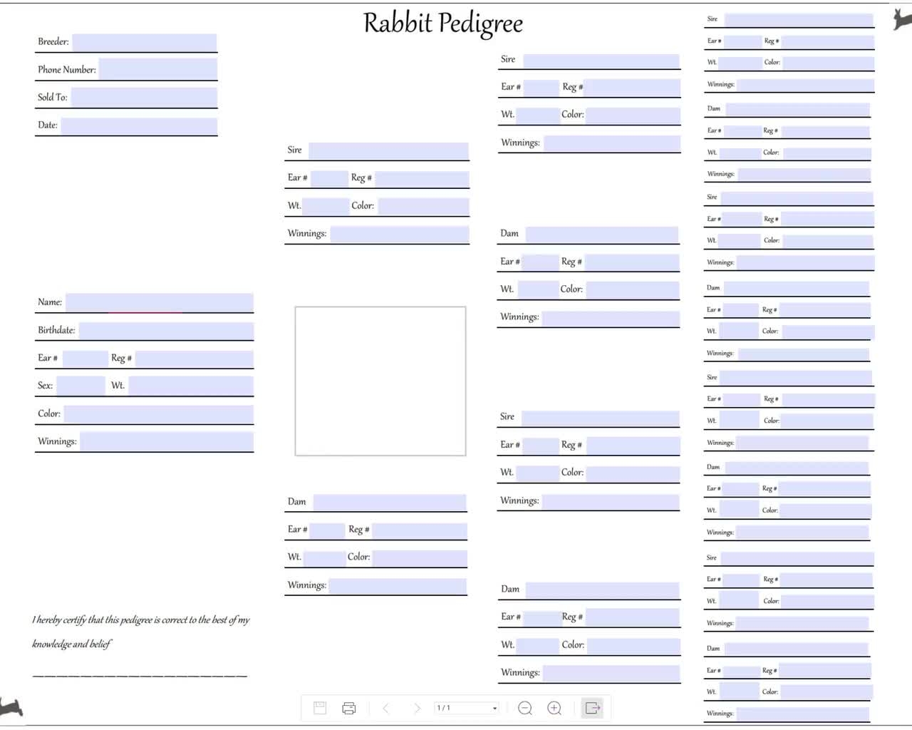 Printable Blank Rabbit Pedigree Template