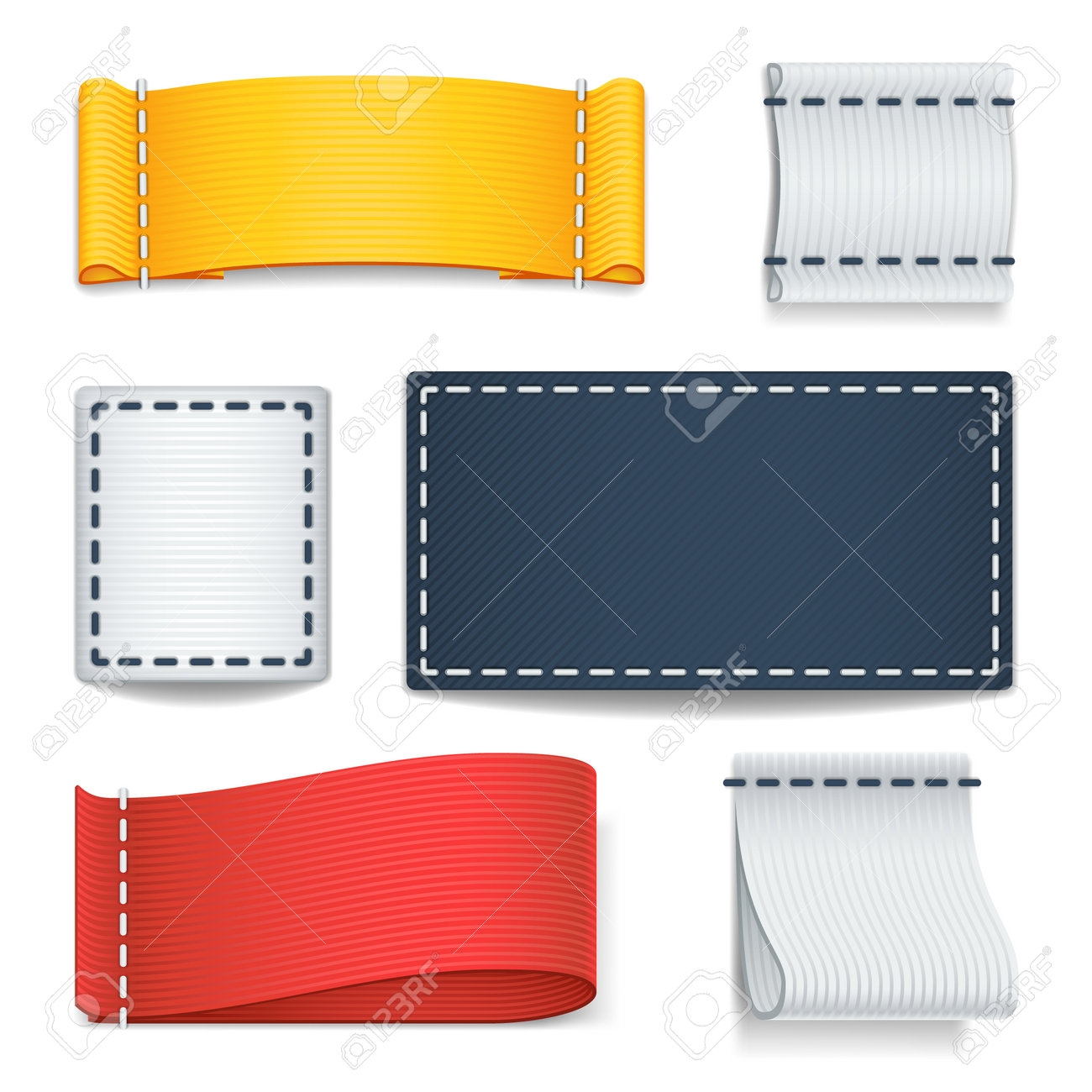 Realistic Color Blank Fabric Labels Badges With Stitching Vector 