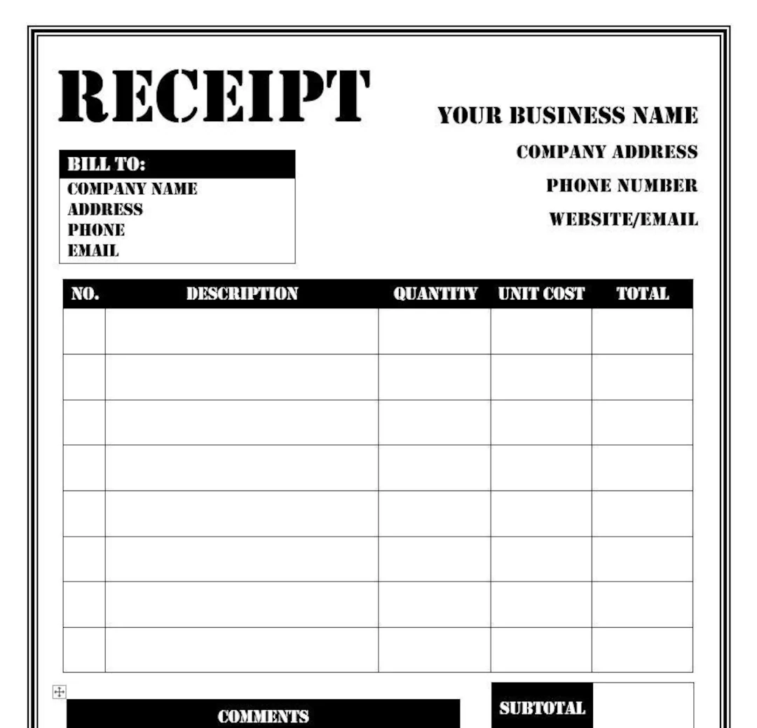 Blank Printable Receipts