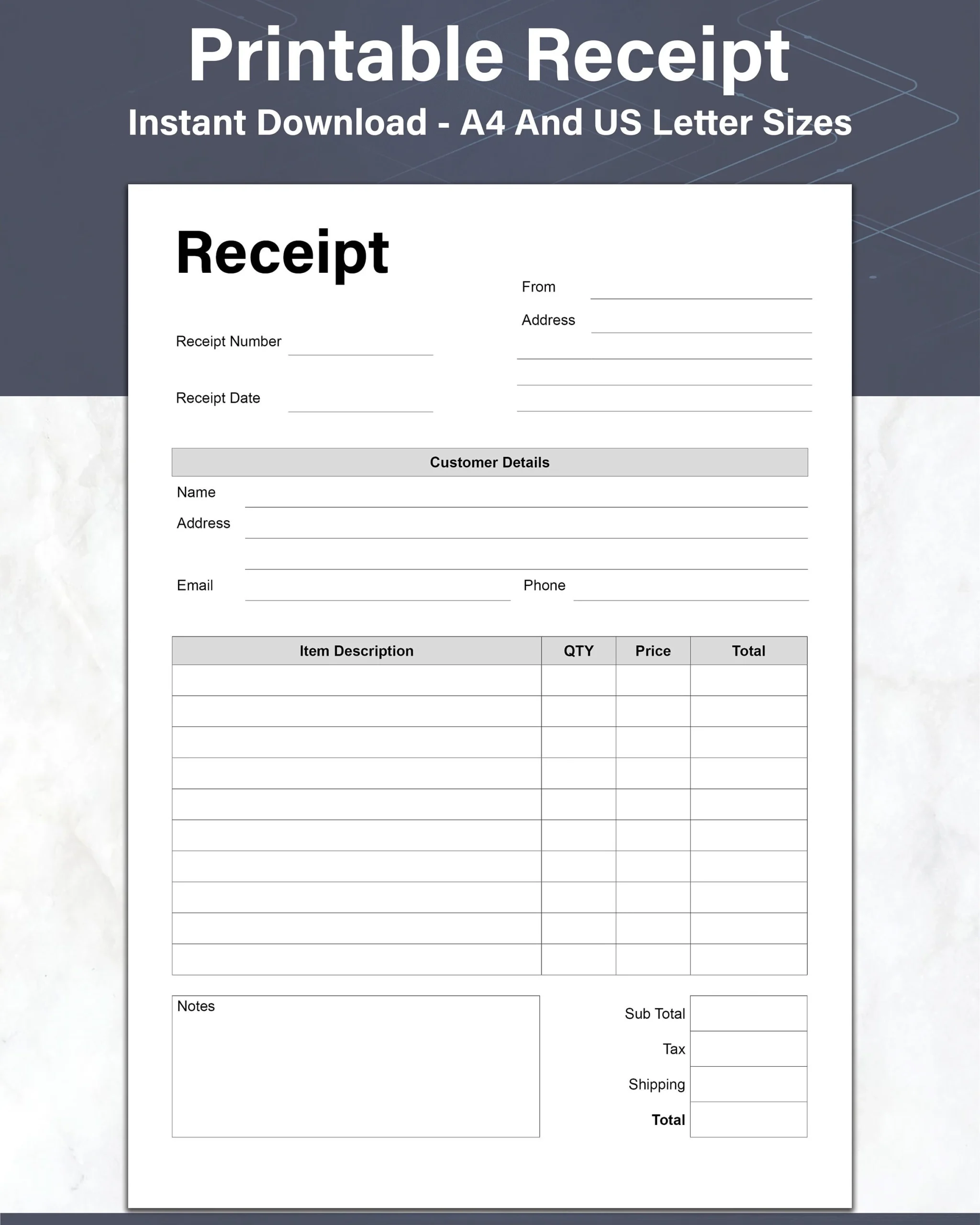 Blank Printable Receipt Form