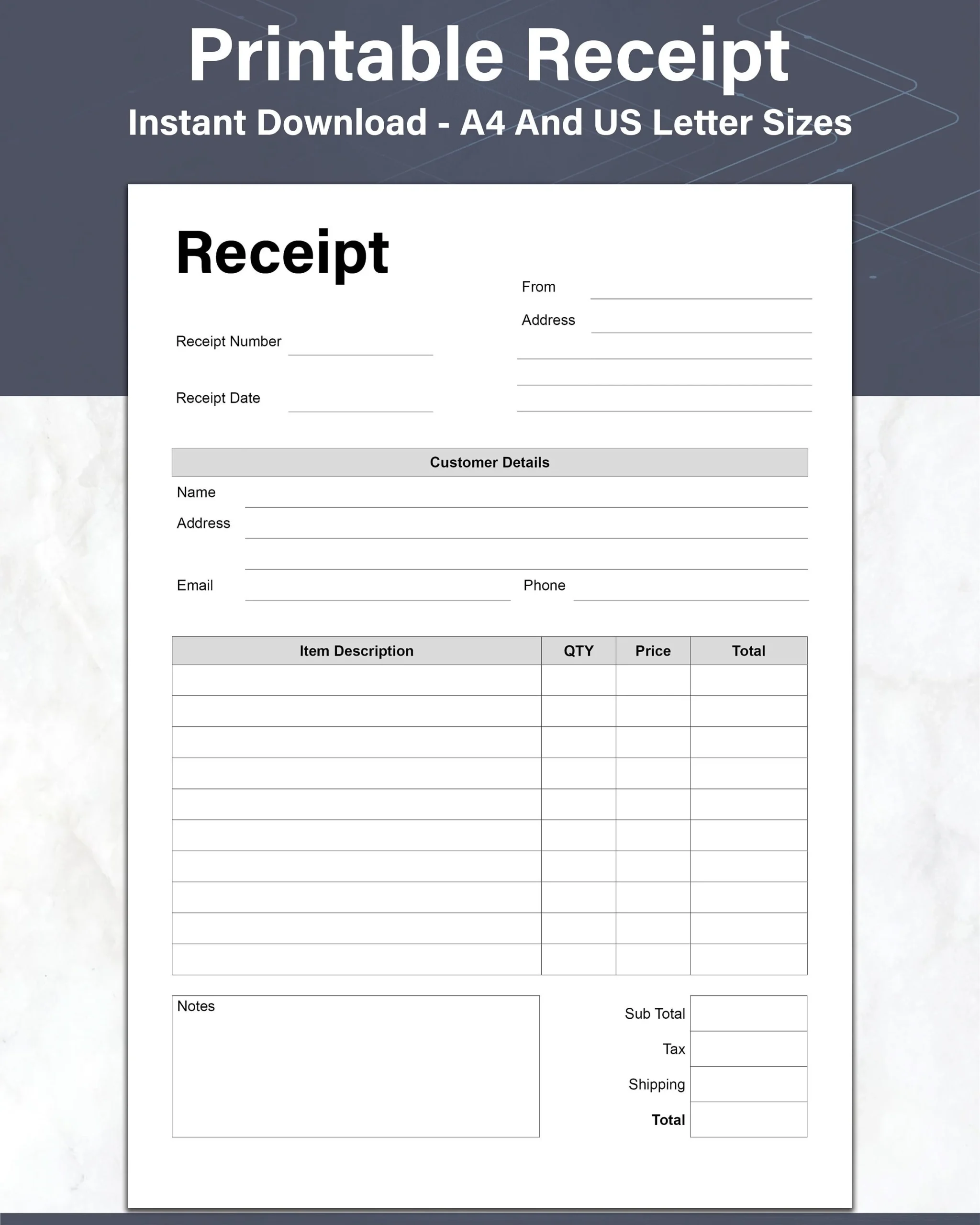 Blank Receipt Template Printable
