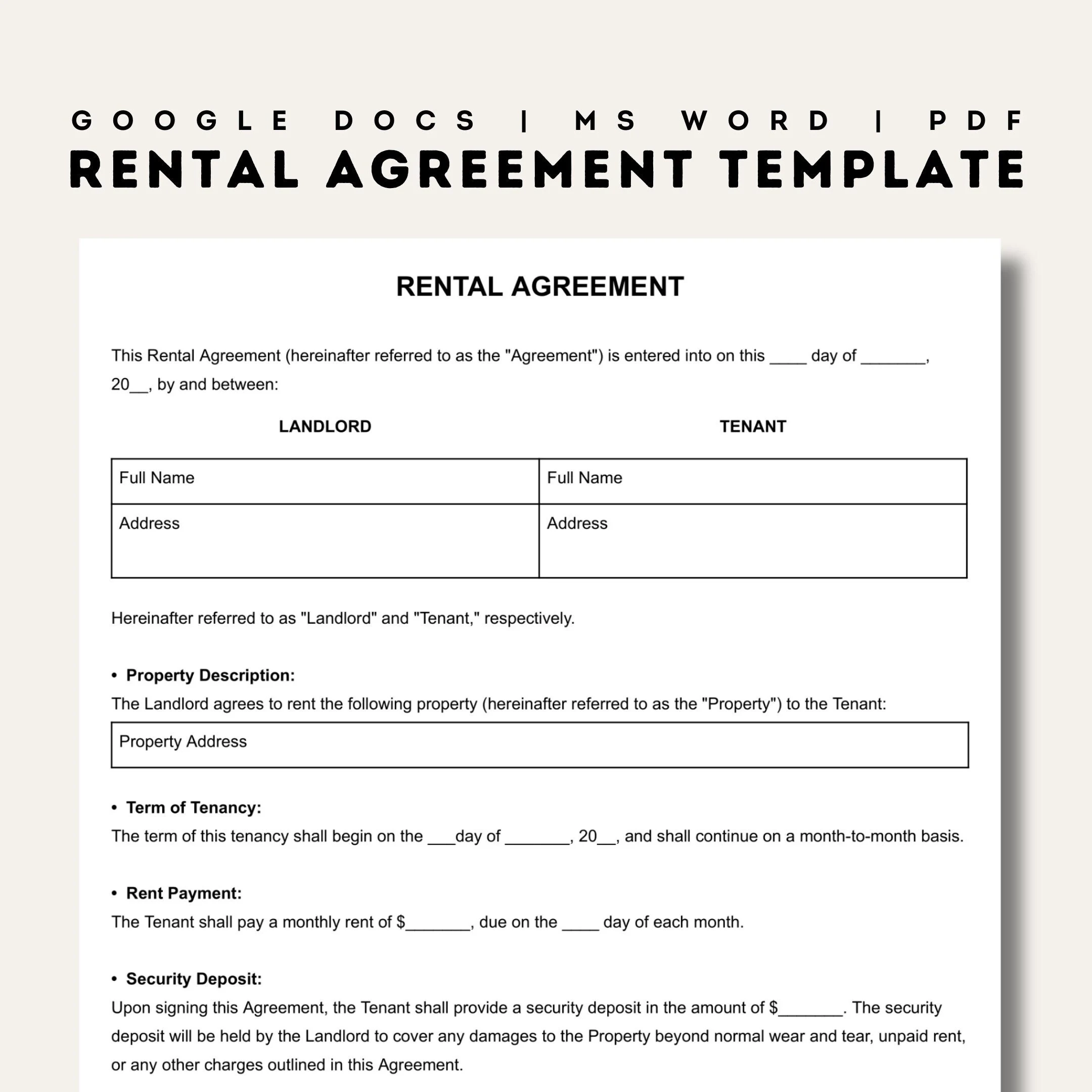 Blank Printable Basic Lease Agreement