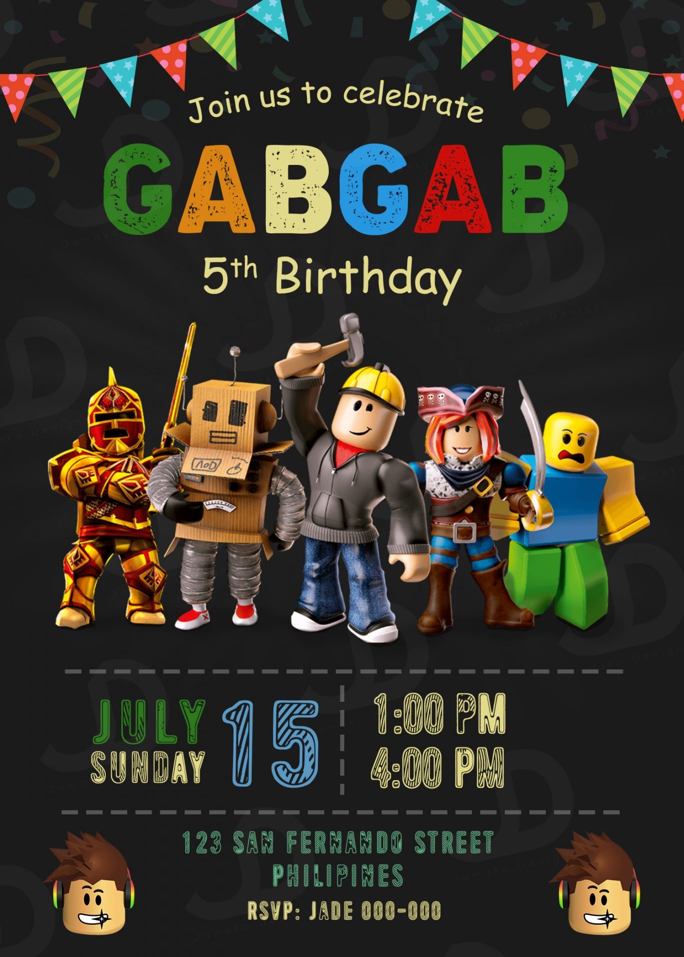 Roblox Game Birthday Party Invitation Printable 5 X 7 Or 4 X 6 