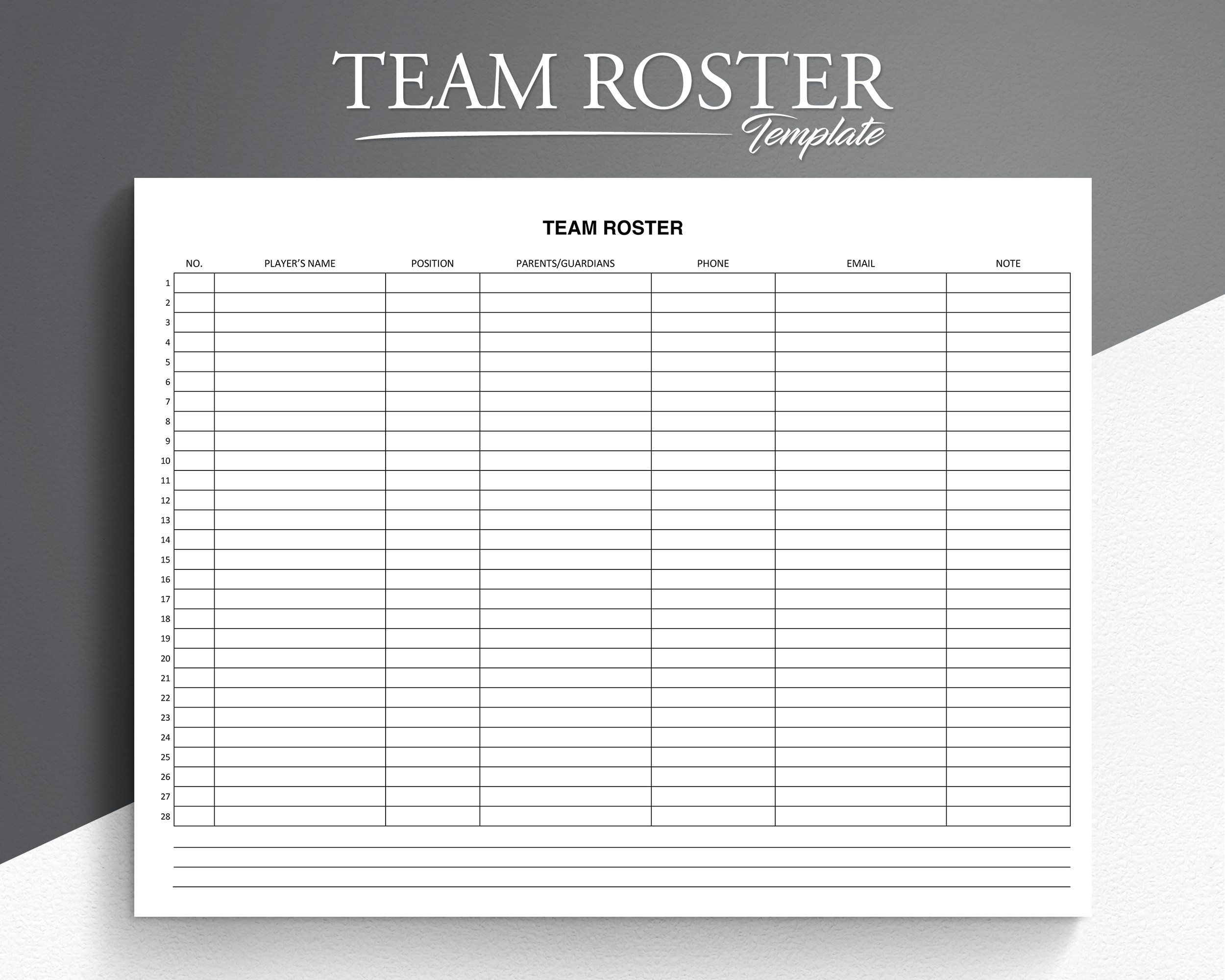 Roster Template Team Roster Template