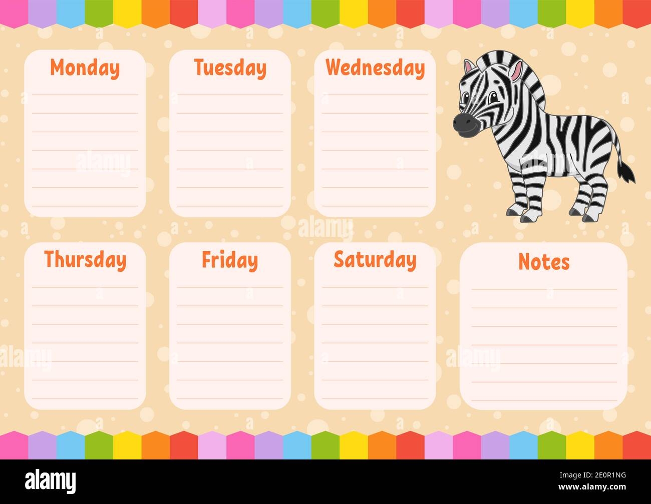 School Schedule Timetable For Kids Empty Template Weekly Planer 