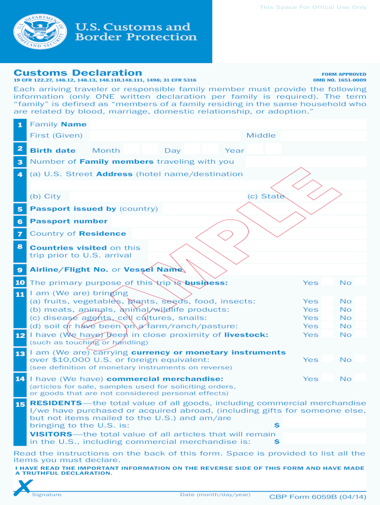 Blank Us Customs Form Printable