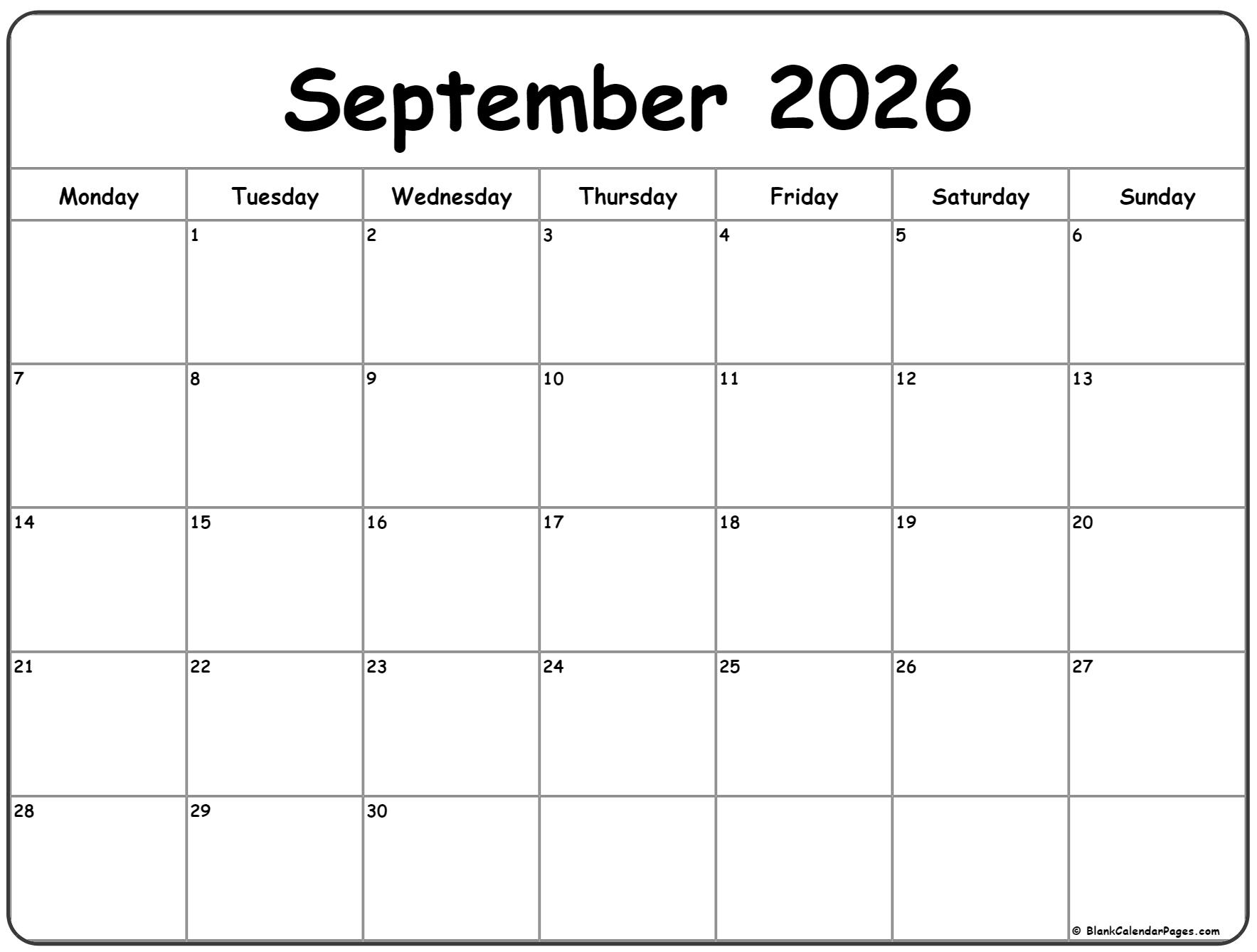 Blank Calendar September 2026 Printable