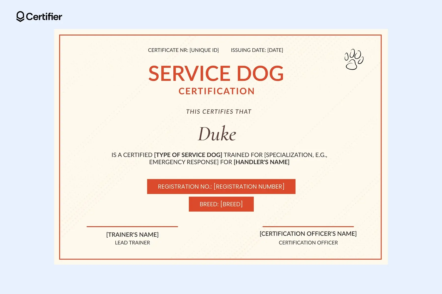 Service Dog Certificate Templates Free amp Customizable
