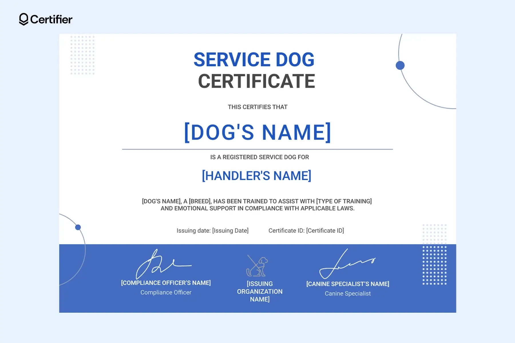 Service Dog Certificate Templates Free amp Customizable