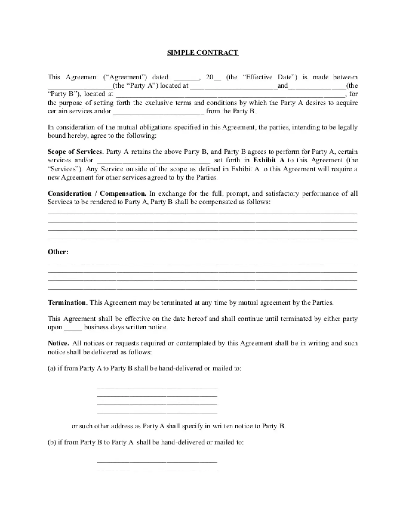 Printable Blank Contract Forms