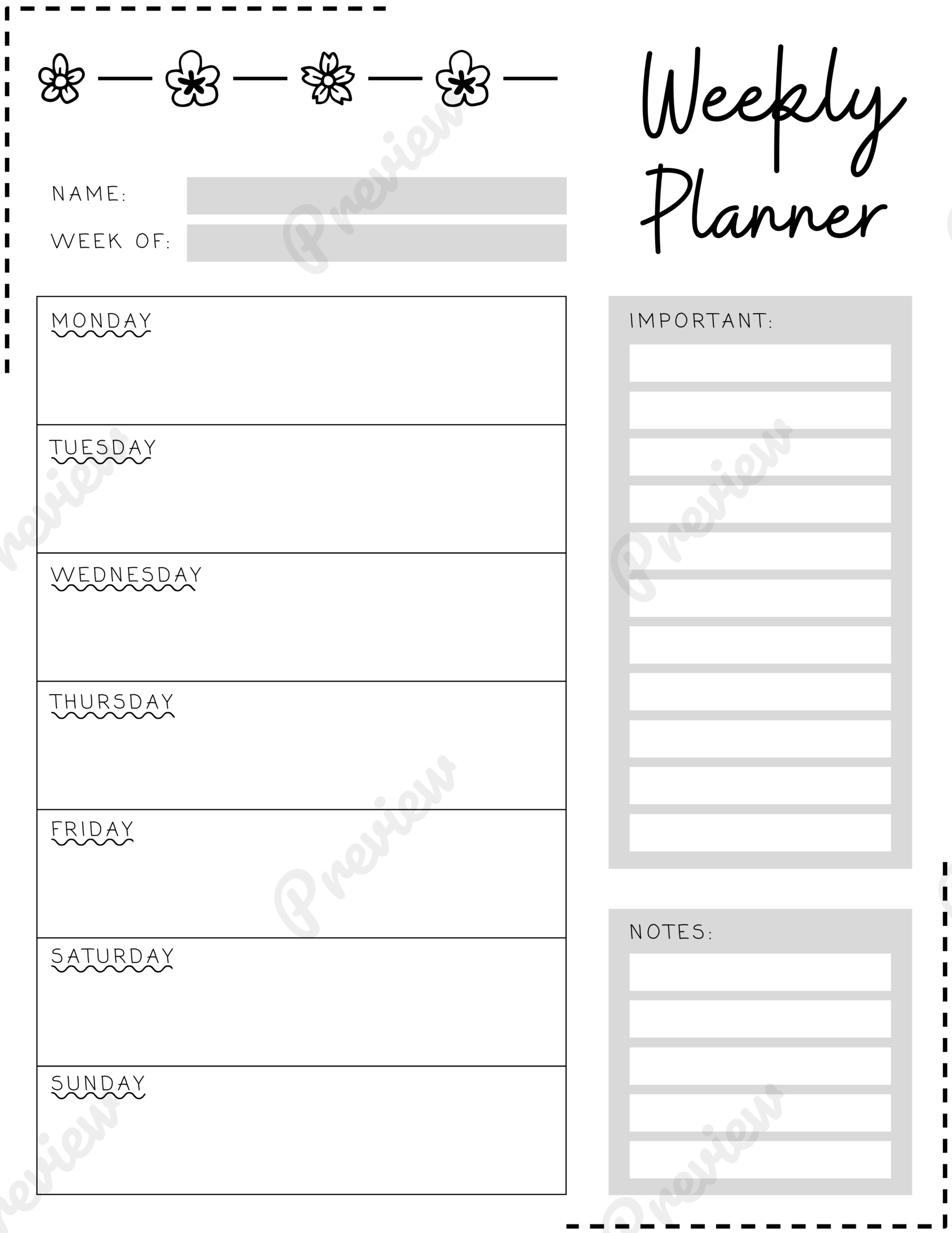 Simple Elegant Weekly Planner Printable Weekly Teachers amp Student 