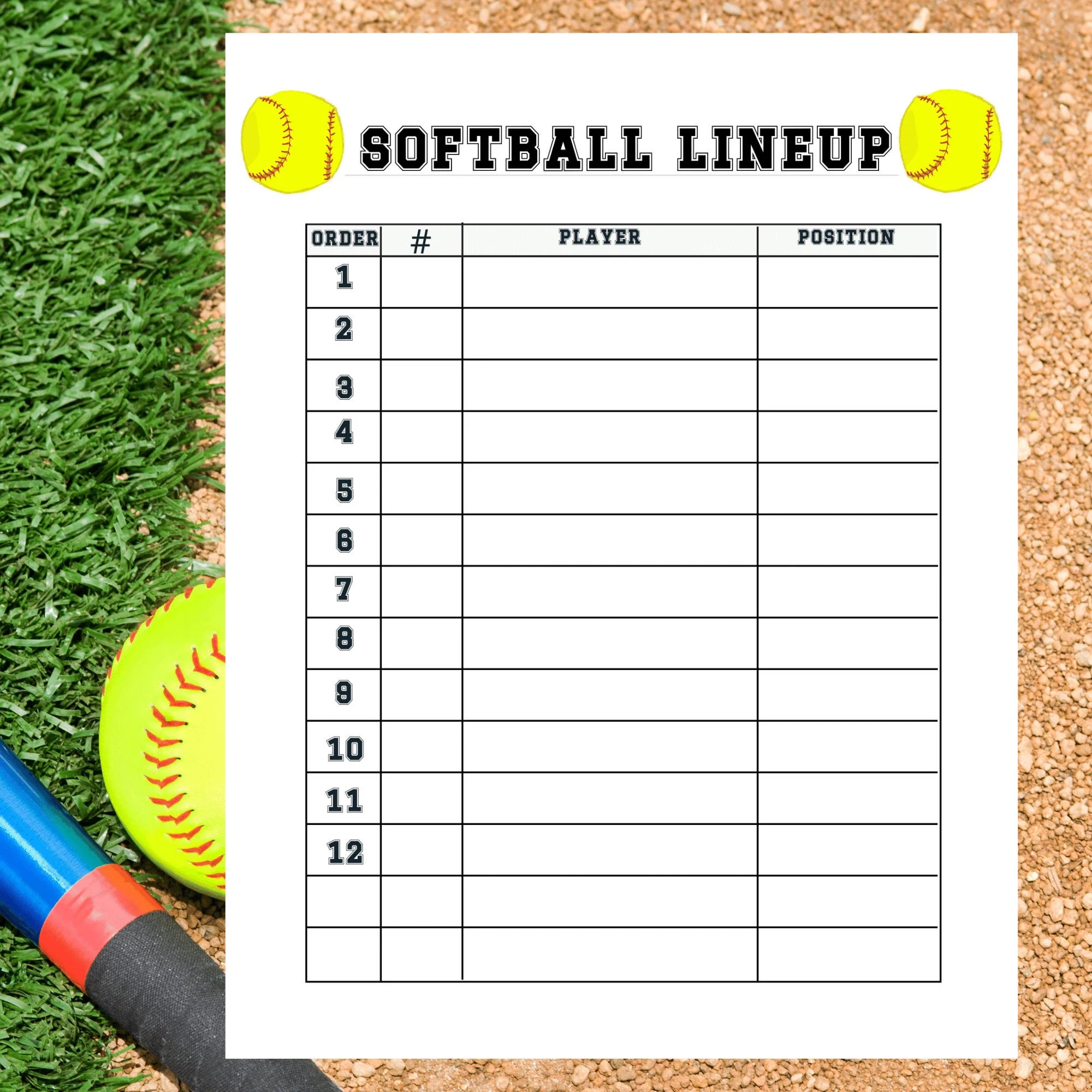 Softball Lineup Card Printable Softball Roster Chart Batting 