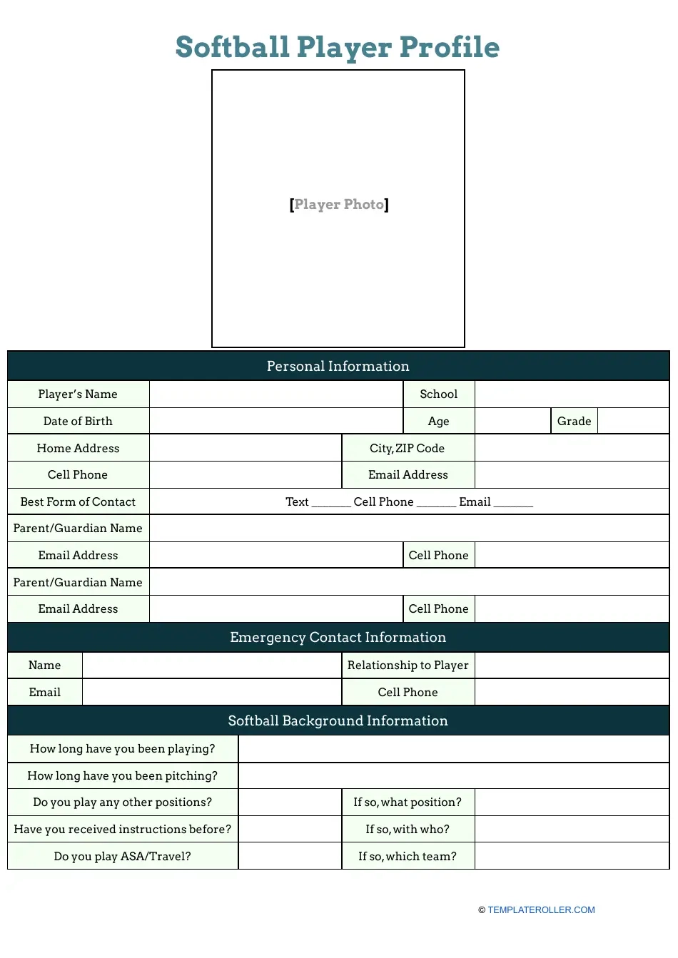 Softball Player Profile Template Download Printable PDF 