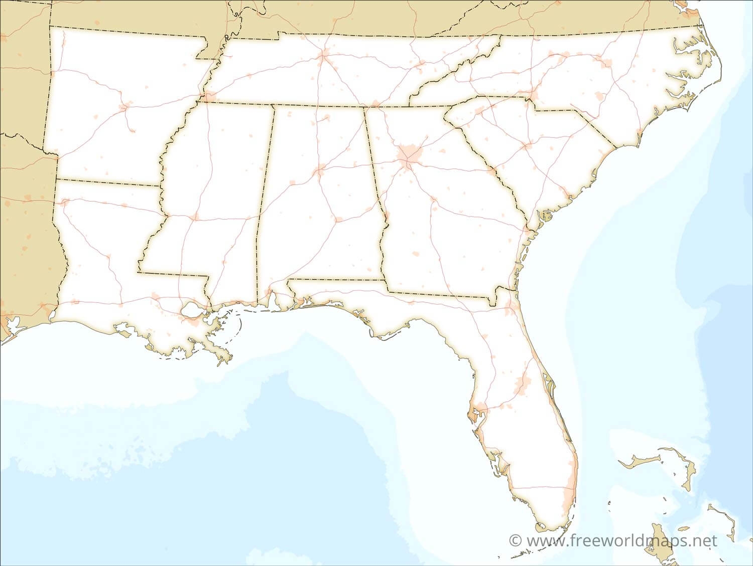 Southeast States Blank Map Printable