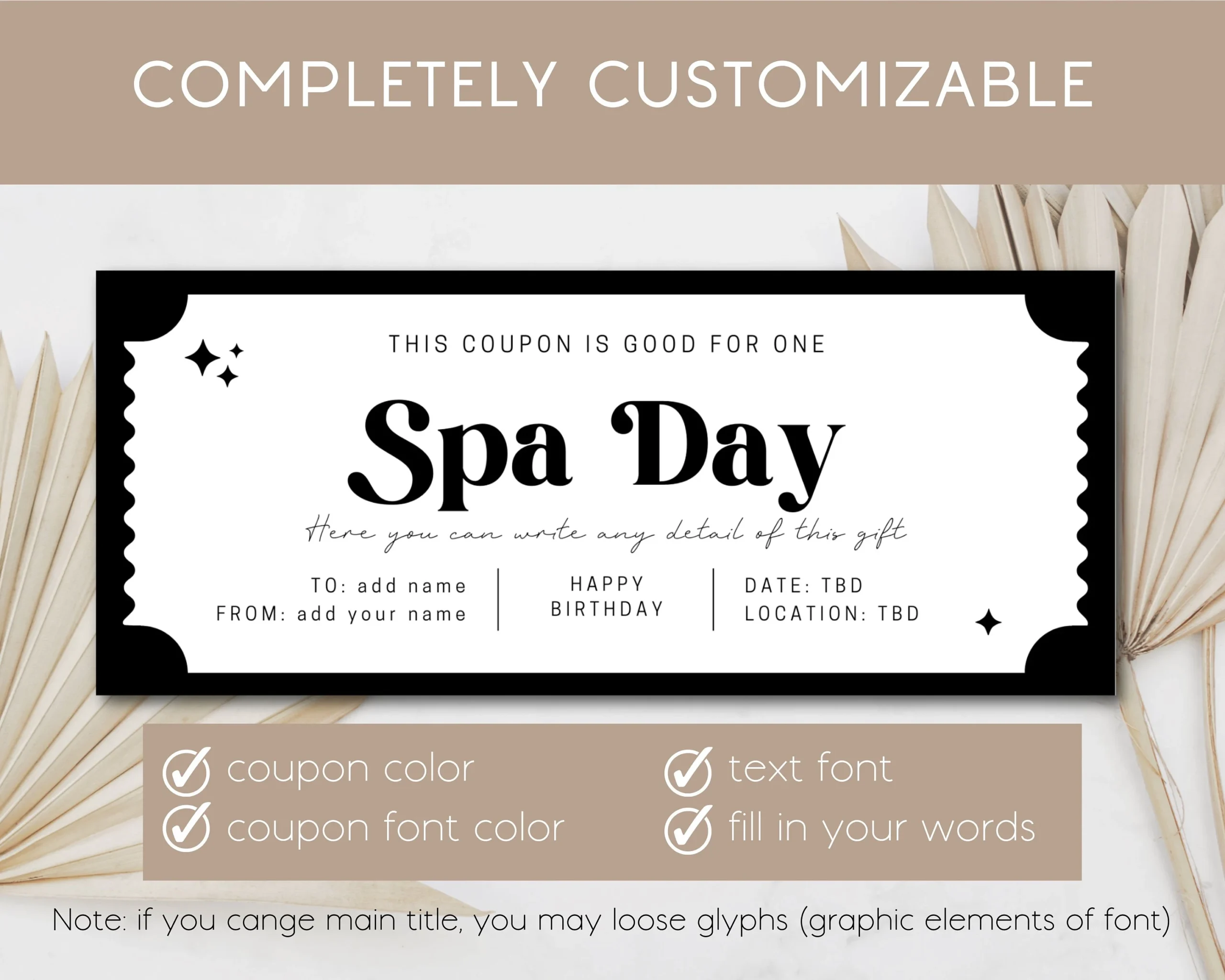 Spa Day Gift Coupon Spa Wellness Editable Voucher Digital Ticket 
