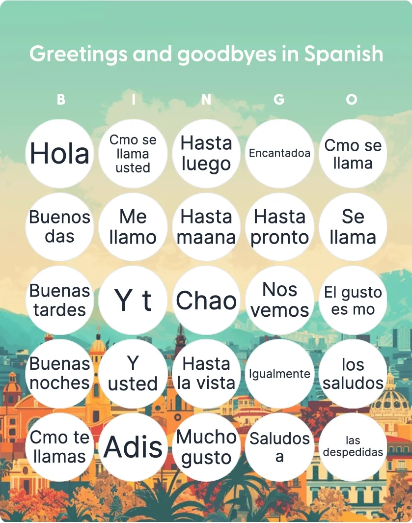 Bingo Board Blank Spanish Printable