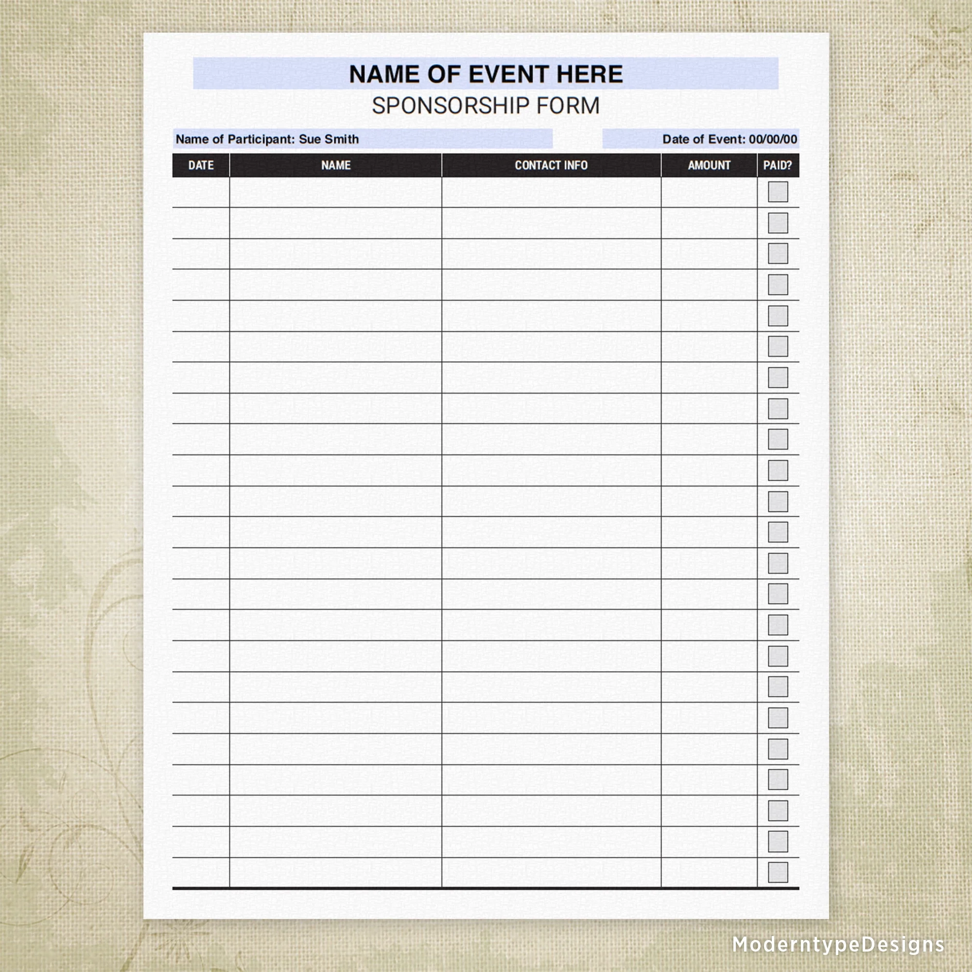 Printable Blank Sponsor Sheets