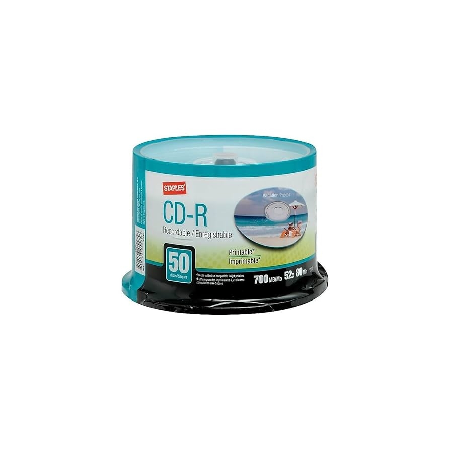Staples Printable CD R Recordable 50 Discs 80 Minutes 700MB Amazon ca Electronics