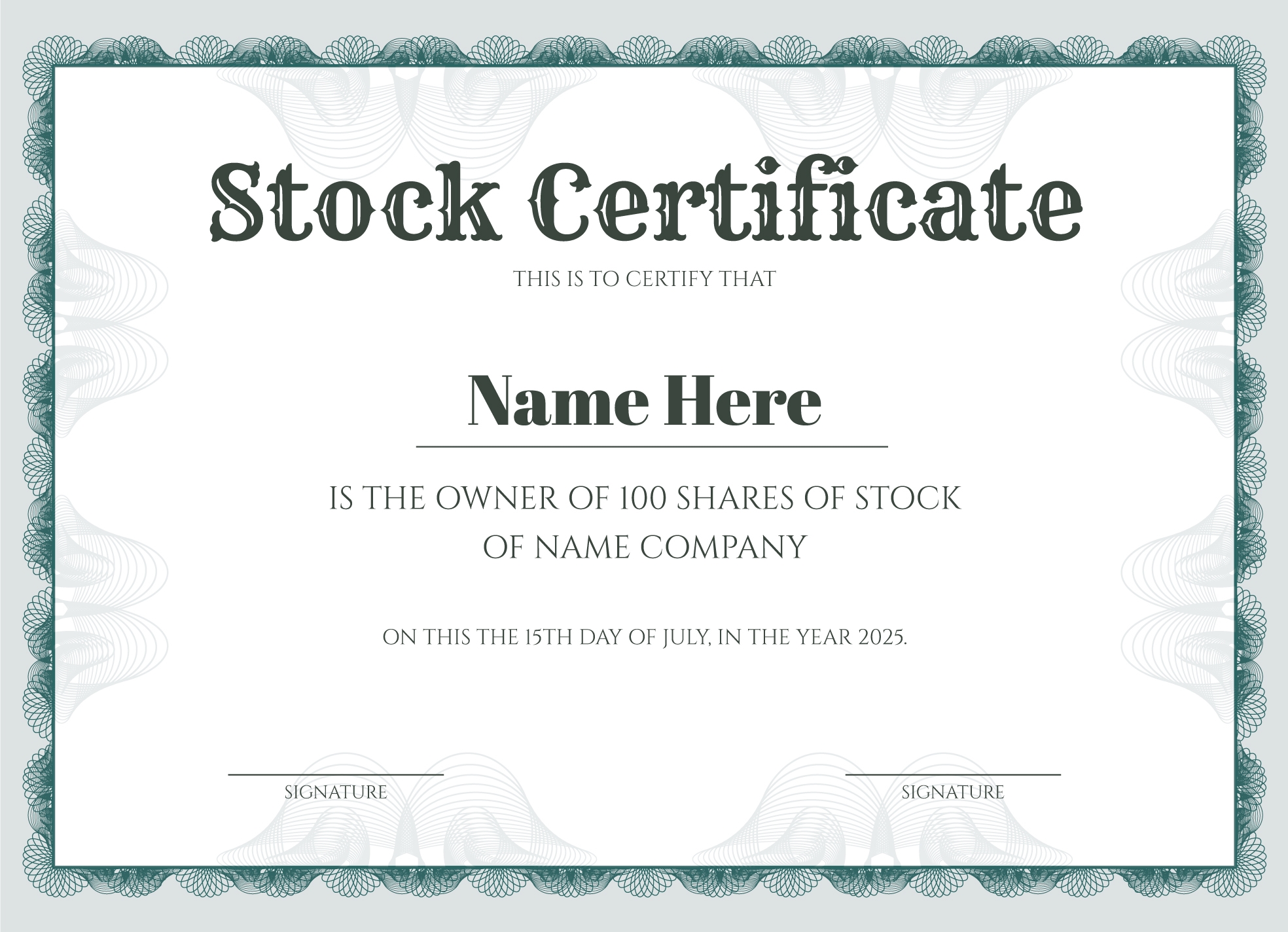 Printable Blank Stock Certificate