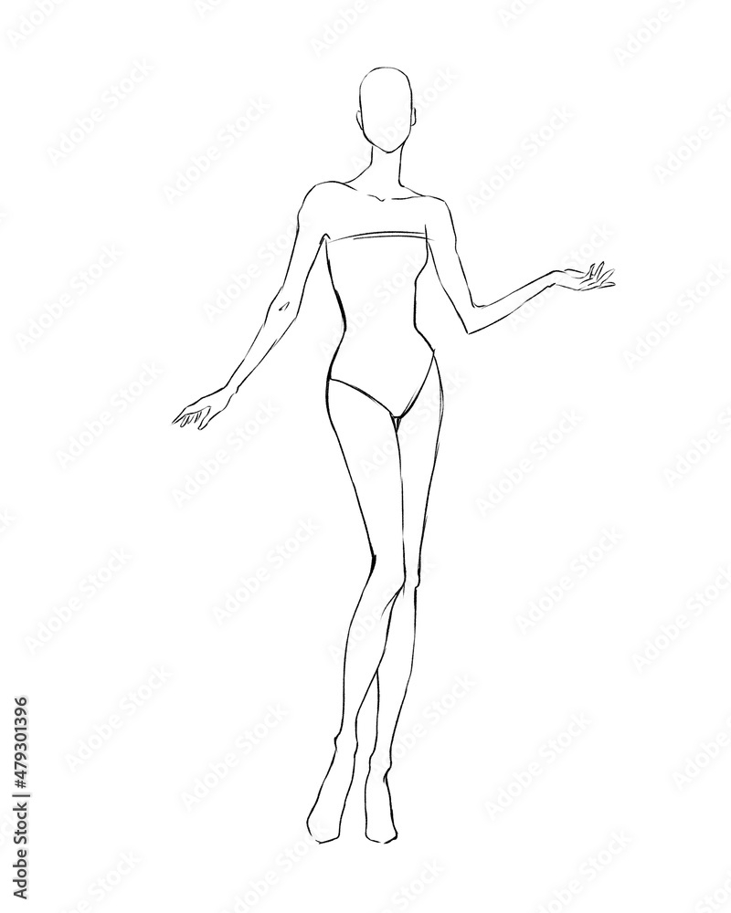 Stock Illustration Sketch Of The Female Body Girl Model Front 