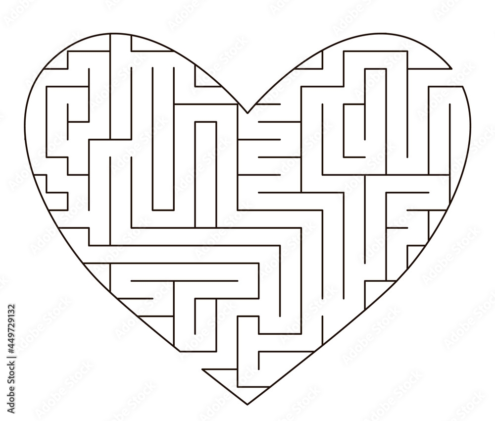 Stock Vektorgrafik Vector Heart Shaped Maze Template Blank Black 