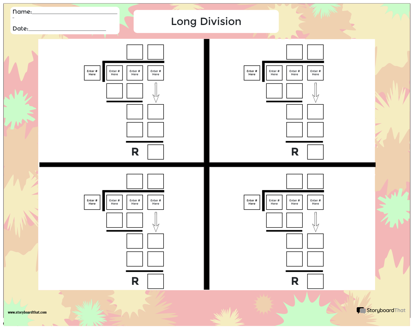 Storyboard That Free Long Division Worksheet Templates